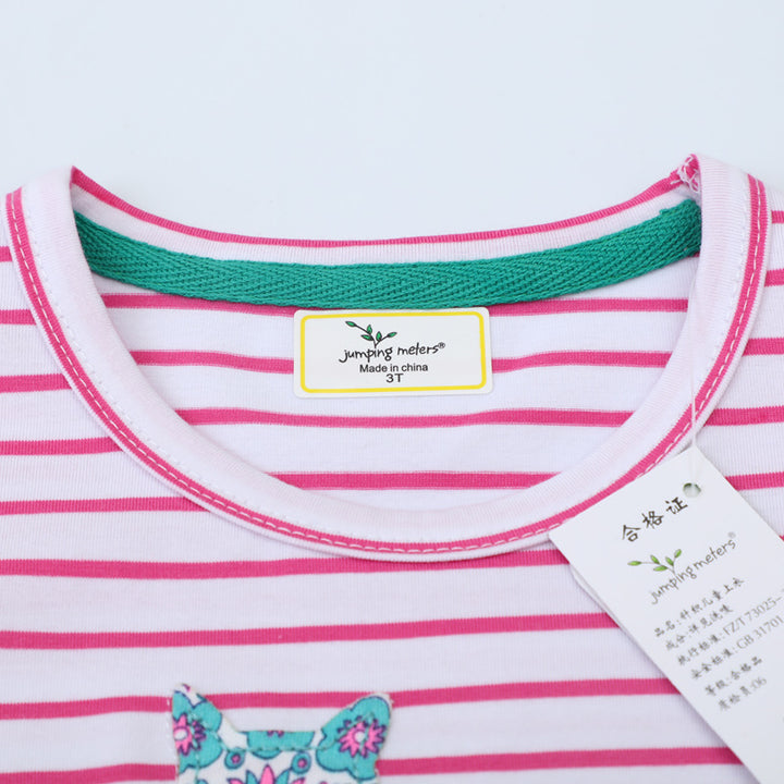 Girls striped short sleeve dress with colorful cat motifs Mune Fashion
