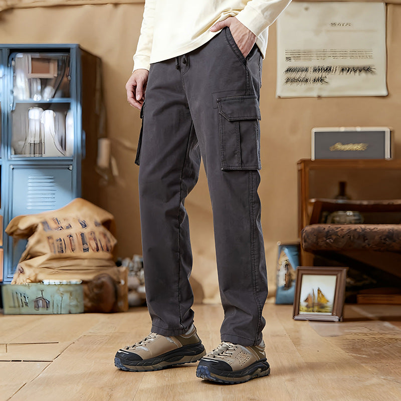 Men's Slim-Fit Utility Cargo Pants with Elastic Waistband, Drawstring and Integrated Web Belt Mune Fashion