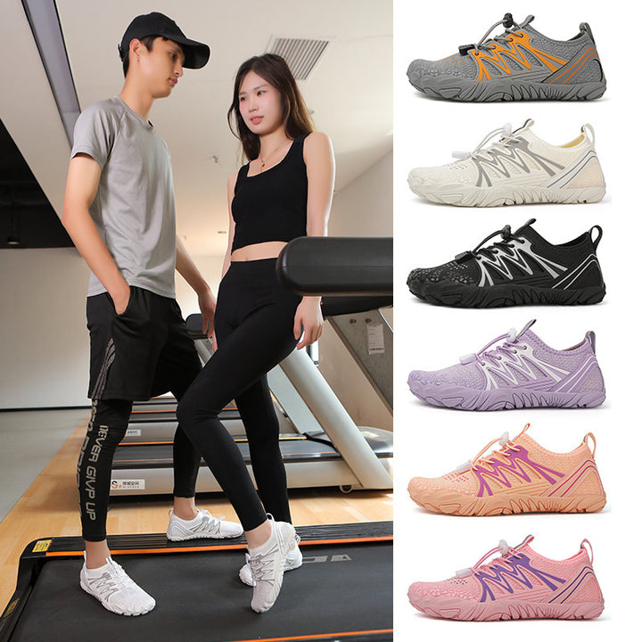 Women's lightweight water shoes with quick-drying knit upper, elastic pull closure, and slip-resistant patterned sole Mune Fashion