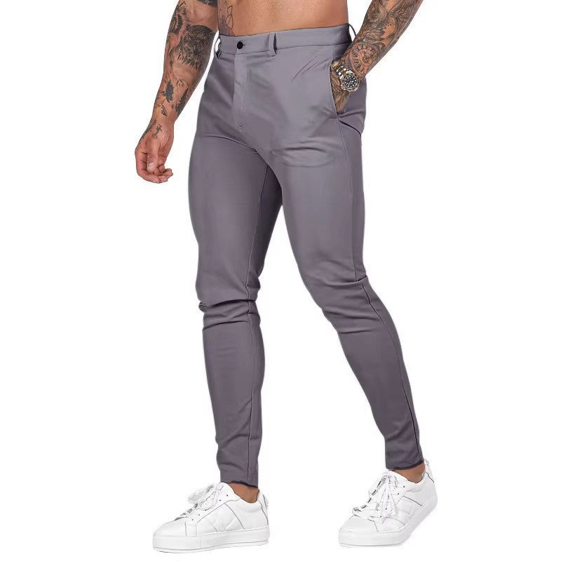 Men's Elegant Slim-Fit Chino Pants with Elastic Waistband and Practical Pockets Mune