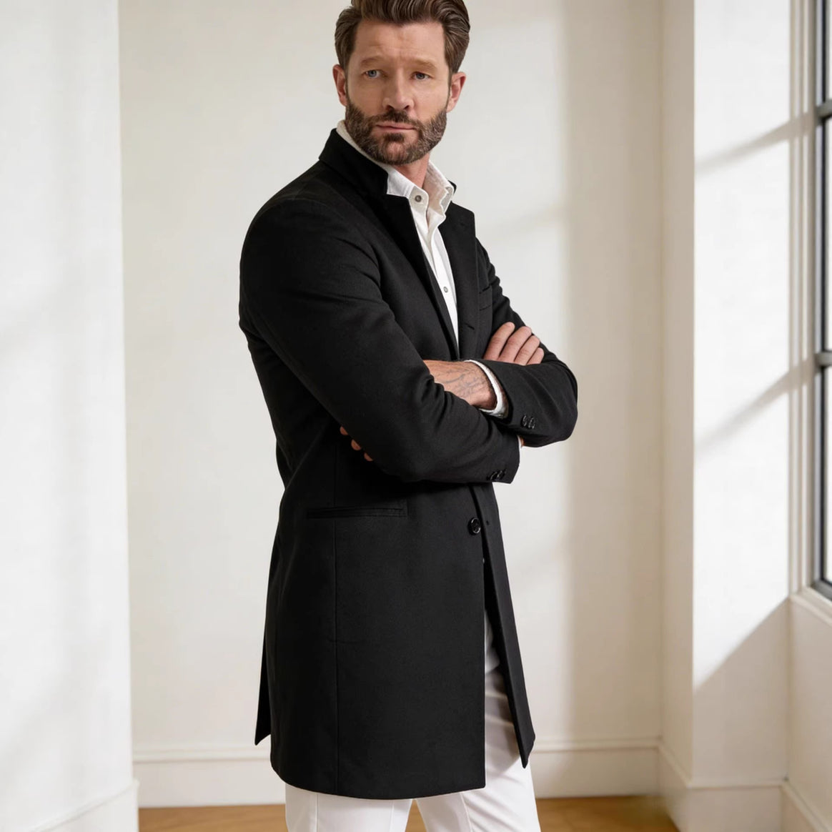 Men's Long Unstructured Linen Blazer with Single Button Closure and Patch Pockets Mune Fashion