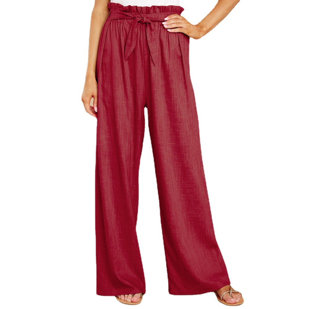 Women's linen pants with paperbag waistband and wide leg Mune Fashion