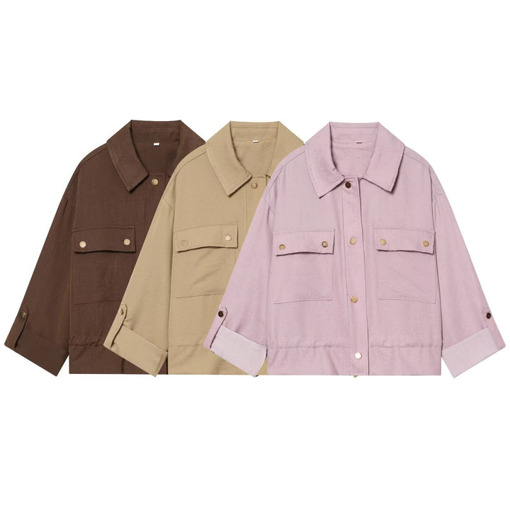 Women's Oversize Workwear Shirt Jacket with Applied Snap Button Pockets Mune Fashion