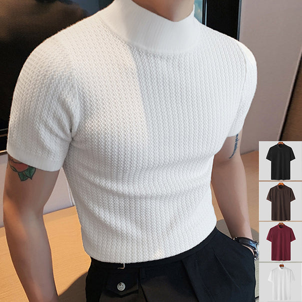 Men's short sleeve fine knit shirt with stand-up collar Mune Fashion