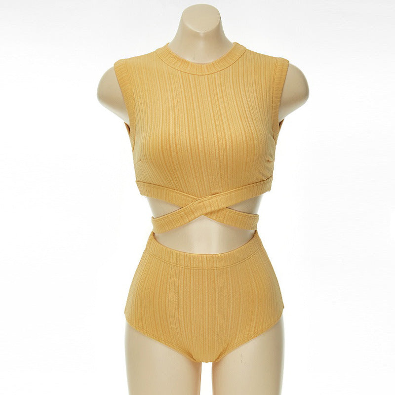 Women's High-Neck Bikini Set with Asymmetrical Cut Mune Fashion