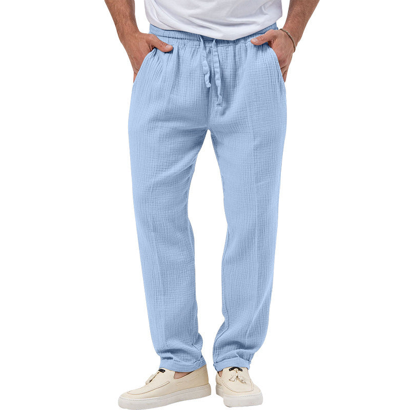 Men's relaxed crinkle sweatpants with elastic waistband drawstring straight leg and side pockets Mune Fashion