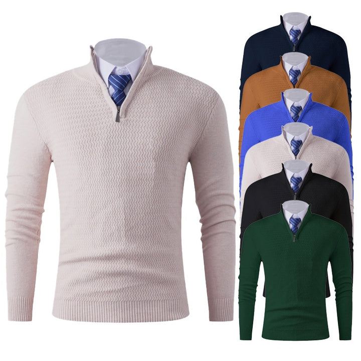 Men's Slim-Fit Fine Knit Sweater with Half Zip and Structured Wave Look Mune Fashion