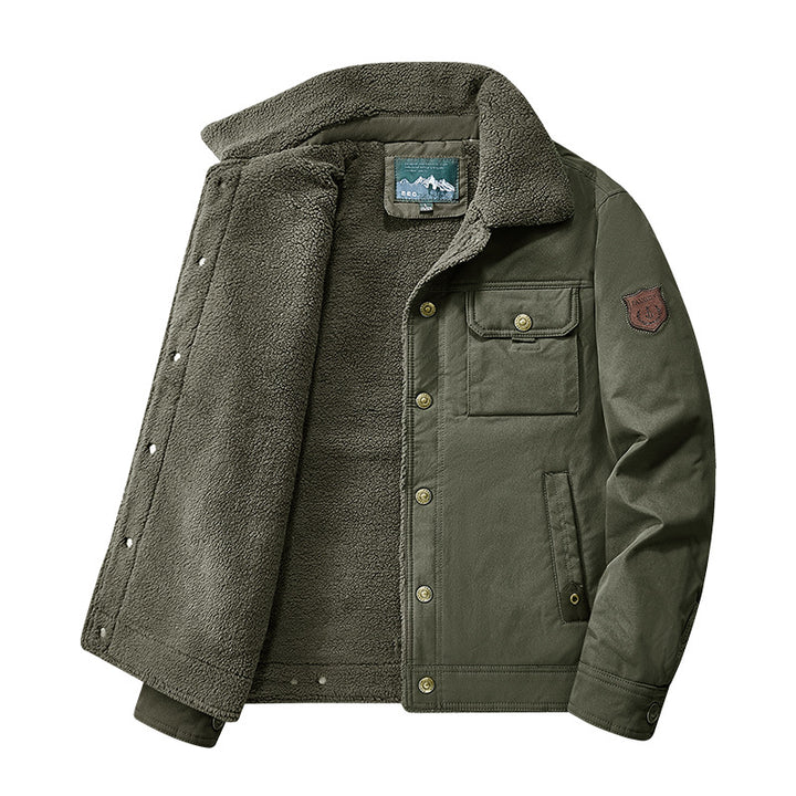 Men's quilted canvas worker jacket with teddy collar, thermal lining, and multiple pockets Mune Fashion
