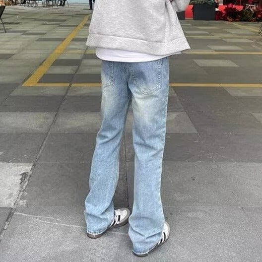 Women Straight Cut Vintage Wash Jeans with Extended Leg and Wide Hem Mune Fashion