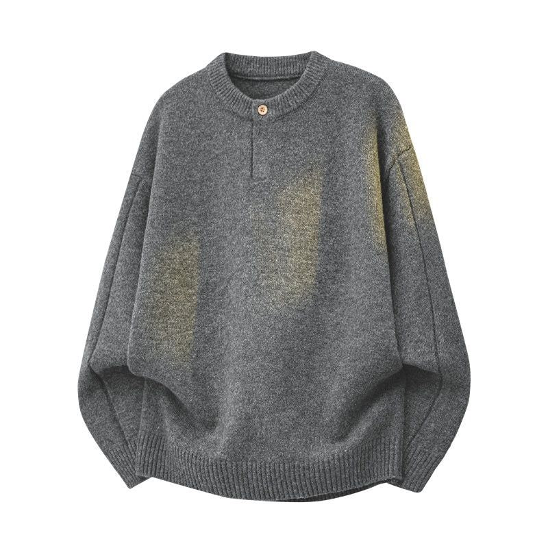 Women's Oversized Fine Knit Sweater with Half Button Placket, Dropped Shoulder & Ribbed Hem Mune Fashion