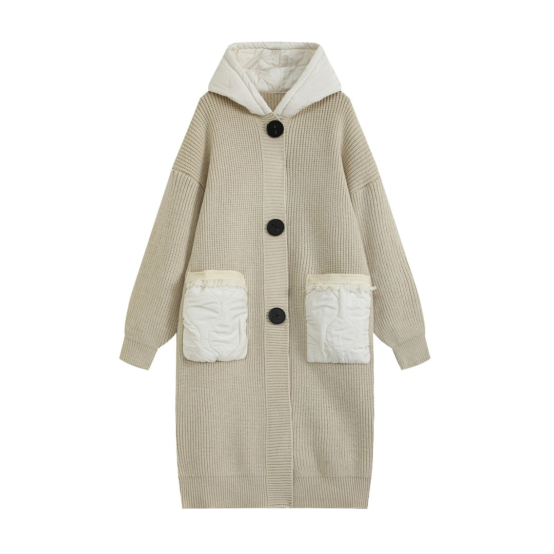 Women's knitted coat with quilted hood and padded pockets Mune Fashion