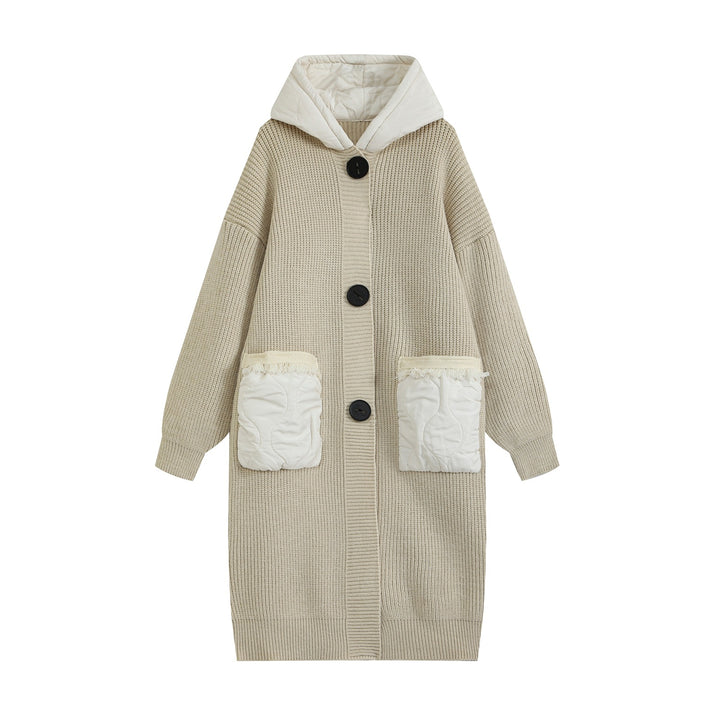 Women's knitted coat with quilted hood and padded pockets Mune Fashion