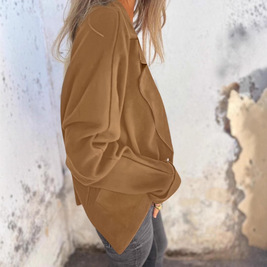Women's Oversize Blazer-Cardigan with Notched Collar, Patch Pockets and Rolled Sleeves Mune Fashion
