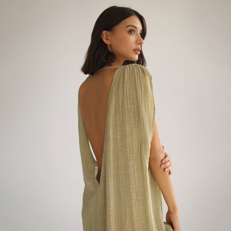 Women airy beach dress with tie belt Mune Fashion