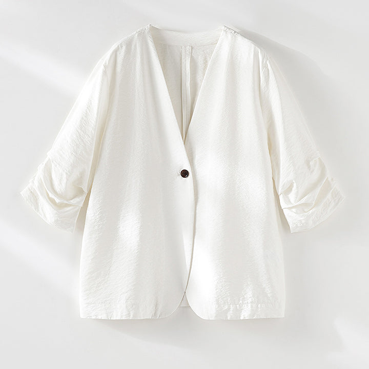 Women Lightweight Oversized Blazer with Deep V-Neck and Ruffled Sleeves Mune Fashion