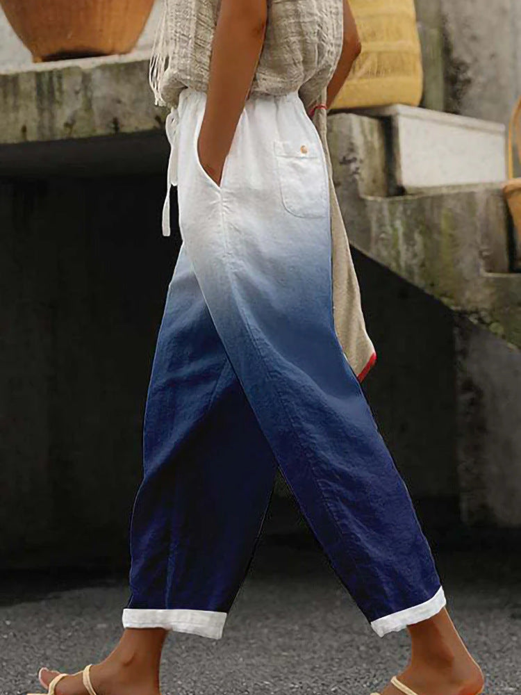 Women's Wide Linen Pants with Striped Pattern Mune Fashion