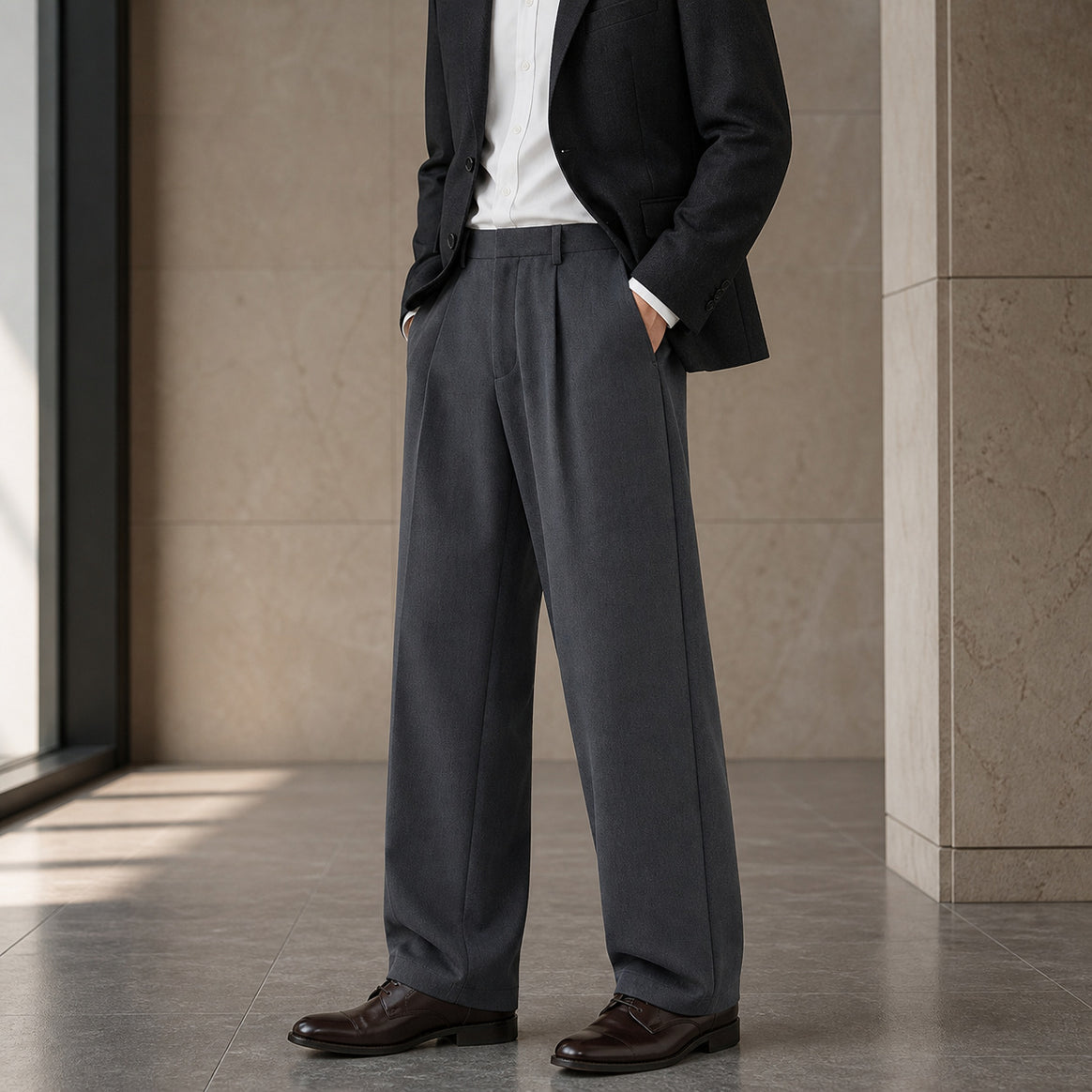 Men's Relaxed-Fit Pleated Trousers made of fine woven fabric with wide leg Mune Fashion