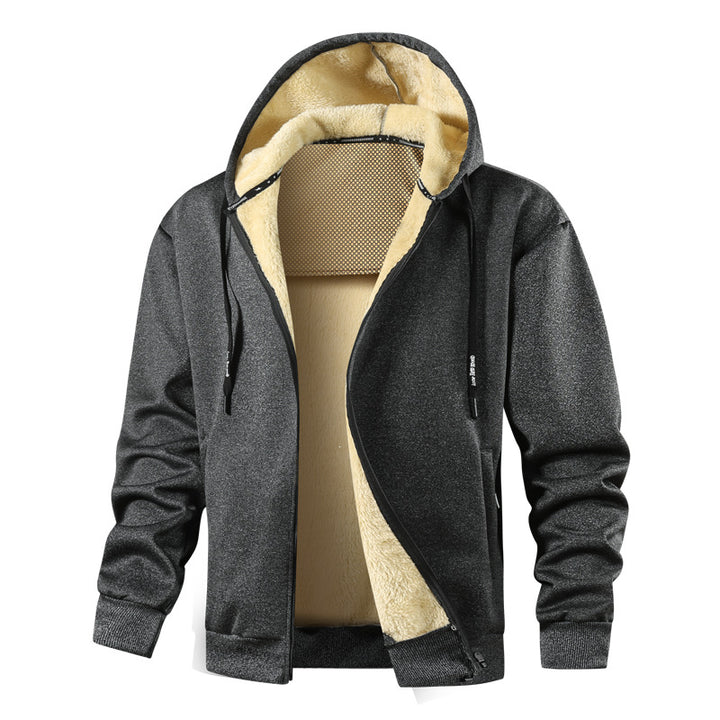 Men's hooded sweatshirt jacket with warming teddy inner lining, two-way zipper & ribbed cuffs Mune Fashion