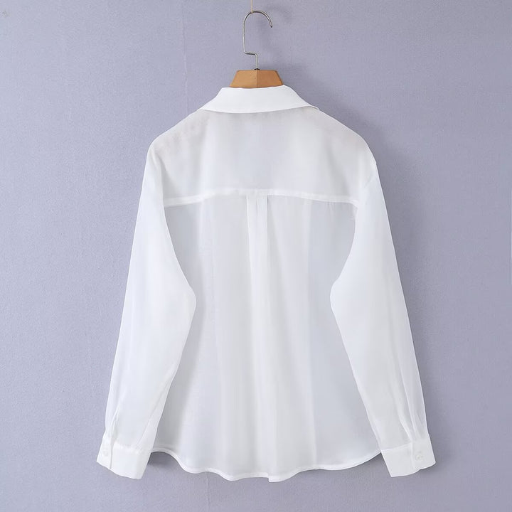 Women's Light Chiffon Shirt Blouse with Oversized Cut and Cuffs Mune Fashion
