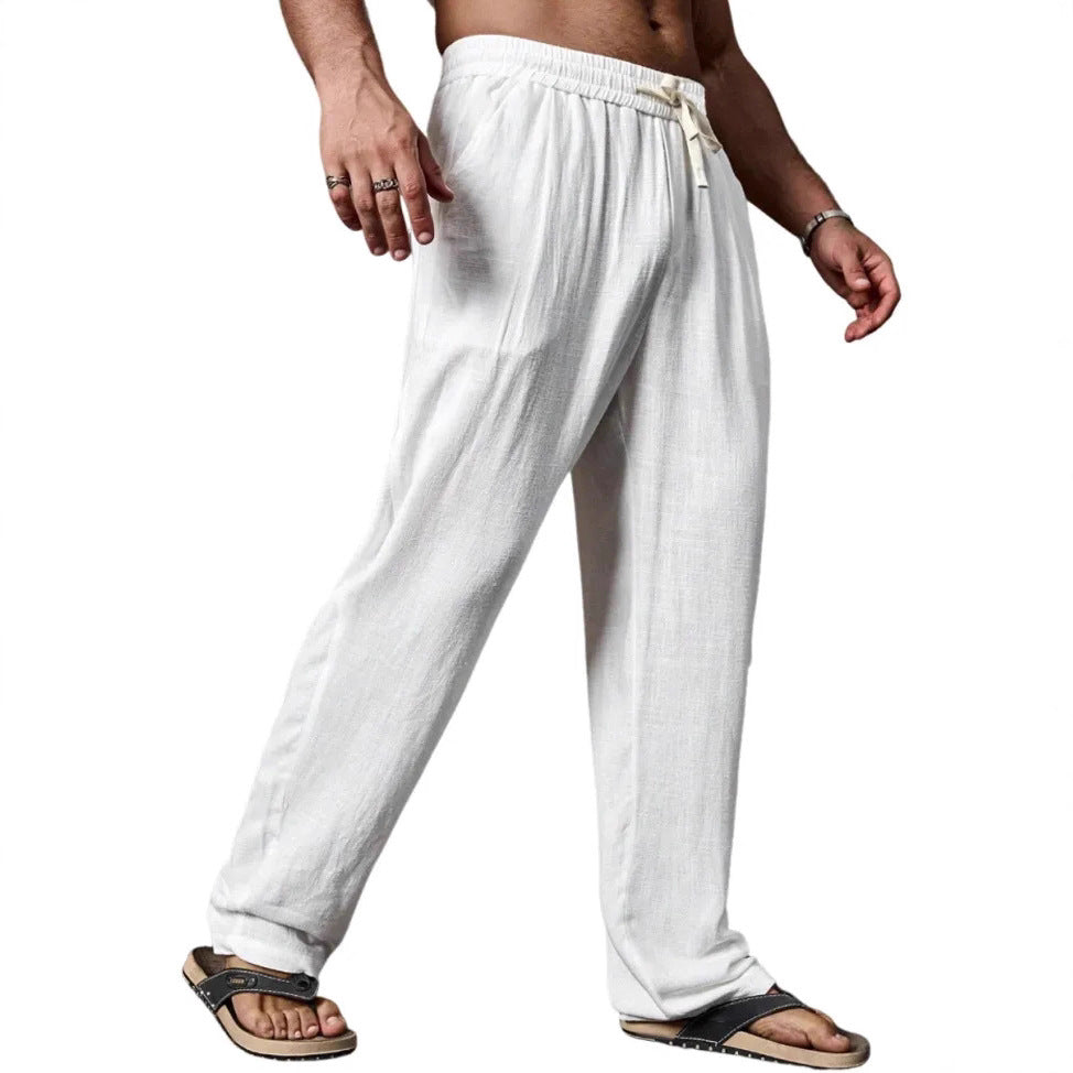 Men's relaxed linen blend yoga pants with drawstring, elastic waistband, and straight leg Mune Fashion