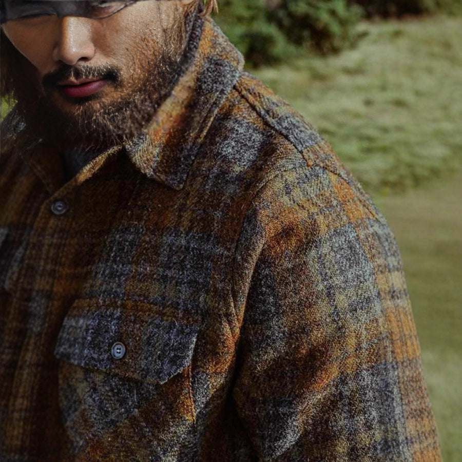 Men's Wool Blend Tweed Shirt Jacket with Patch Chest Pockets Mune Fashion