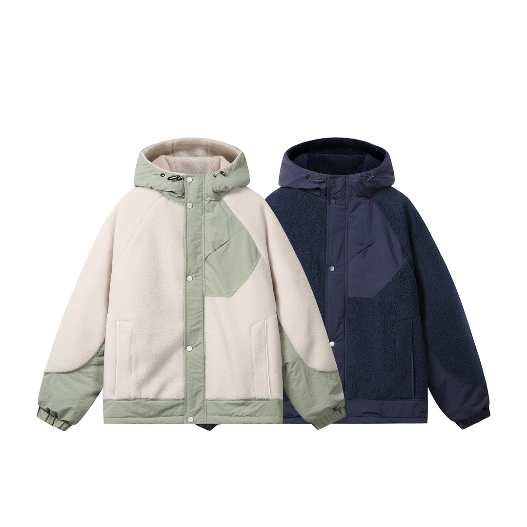 Unisex Boxy Fleece Jacket with Hood and Contrasting Nylon Inserts Mune Fashion