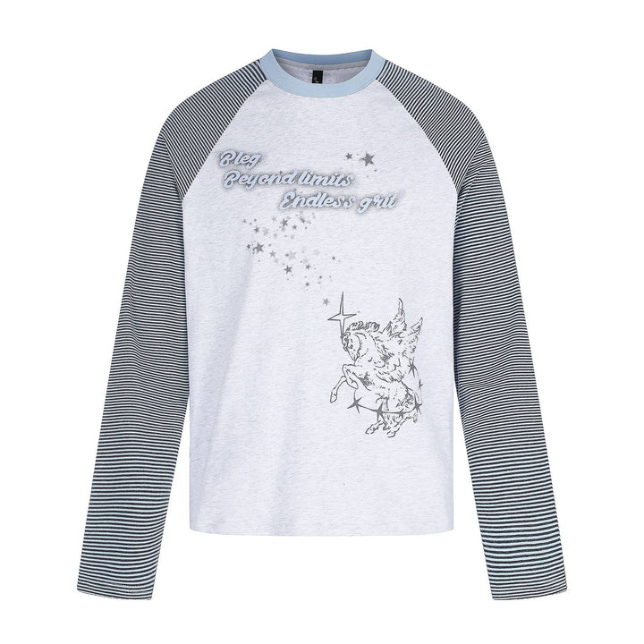 Women's Long Sleeve Shirt with Raglan Sleeves and Unicorn Print Mune Fashion