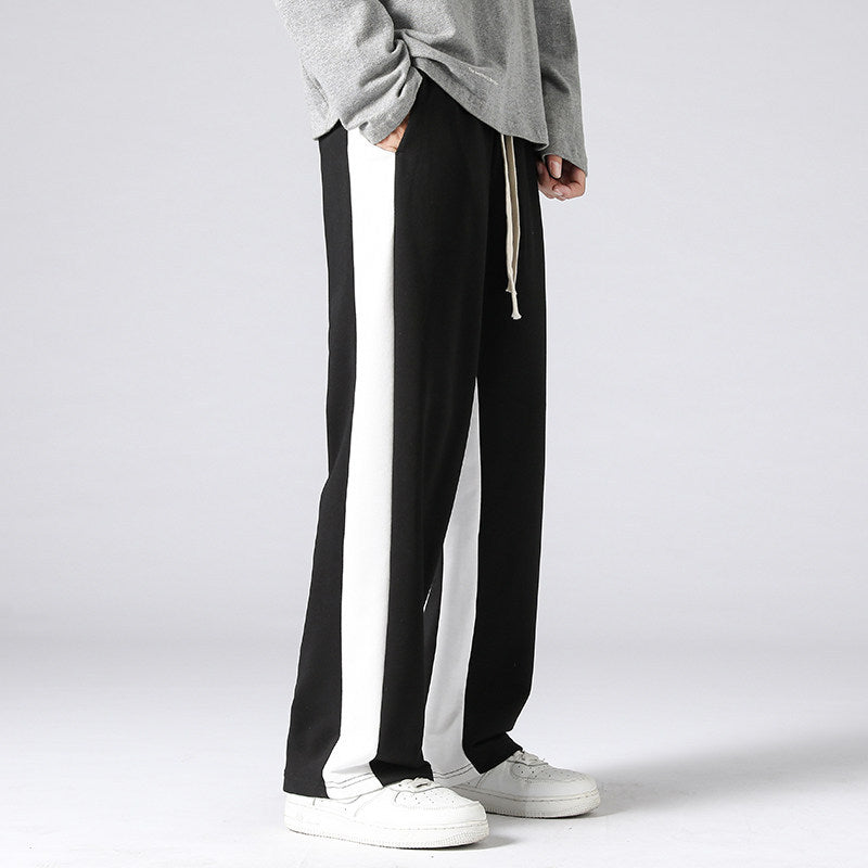 Men's Wide Trackpants with contrast side inserts, elastic waistband & drawstring Mune Fashion