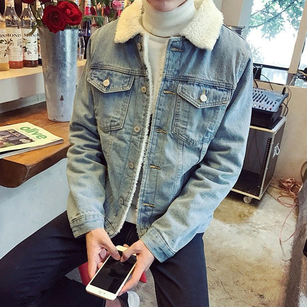 Men's Fashion Denim Jacket with Fleece Lining Mune Fashion
