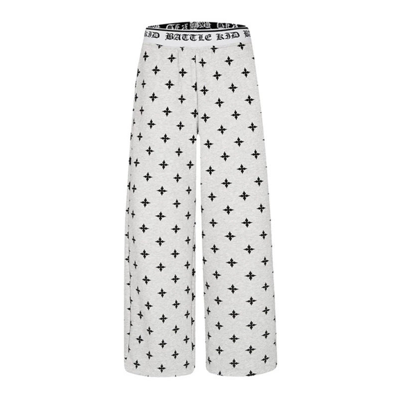 Women's extra-wide comfort lounge pants in palazzo cut with printed elastic waistband and all-over ornament print Mune Fashion