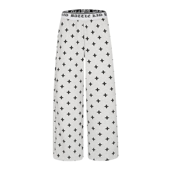 Women's extra-wide comfort lounge pants in palazzo cut with printed elastic waistband and all-over ornament print Mune Fashion