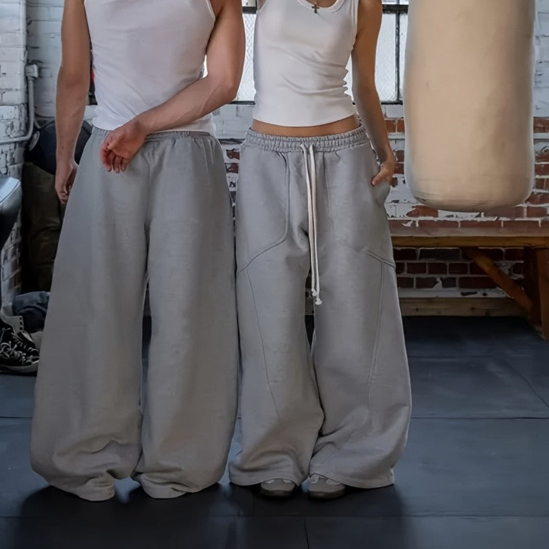 Women Extra Wide Lounge Jogging Pants with High Waist, Drawstring & Shaped Knee Panels Mune Fashion