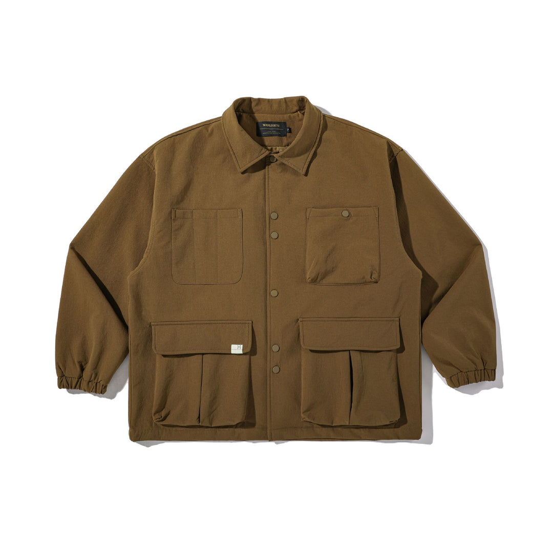 Men's Robust Canvas Utility Jacket with Snap Button Front and Elastic Cuffs Mune Fashion