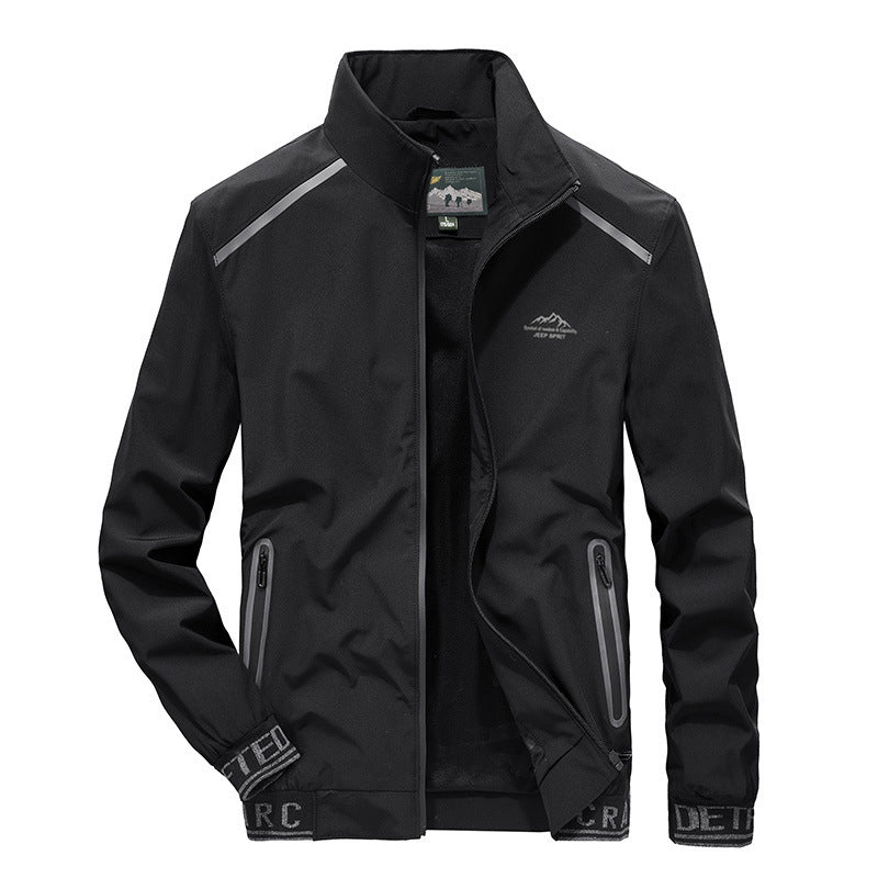 Men's softshell jacket with reflective inserts, water-repellent zip pockets, and high stand-up collar Mune Fashion