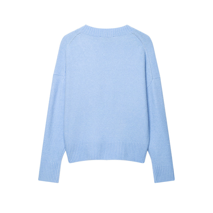Women Soft V-Neck Knit Sweater in Oversized Cropped Look with Wide Ribbed Hem Mune Fashion