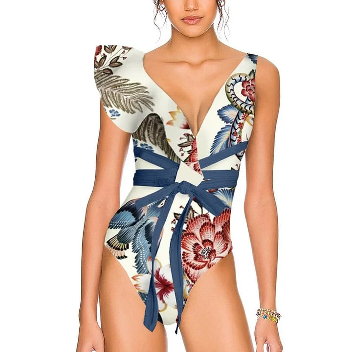Women's swimsuit set with floral ruffles and tailored shorts Mune Fashion