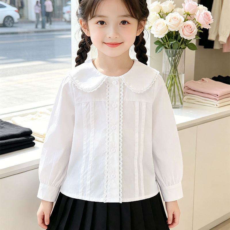 Girl blouse with ruffle details and classic collar Mune Fashion