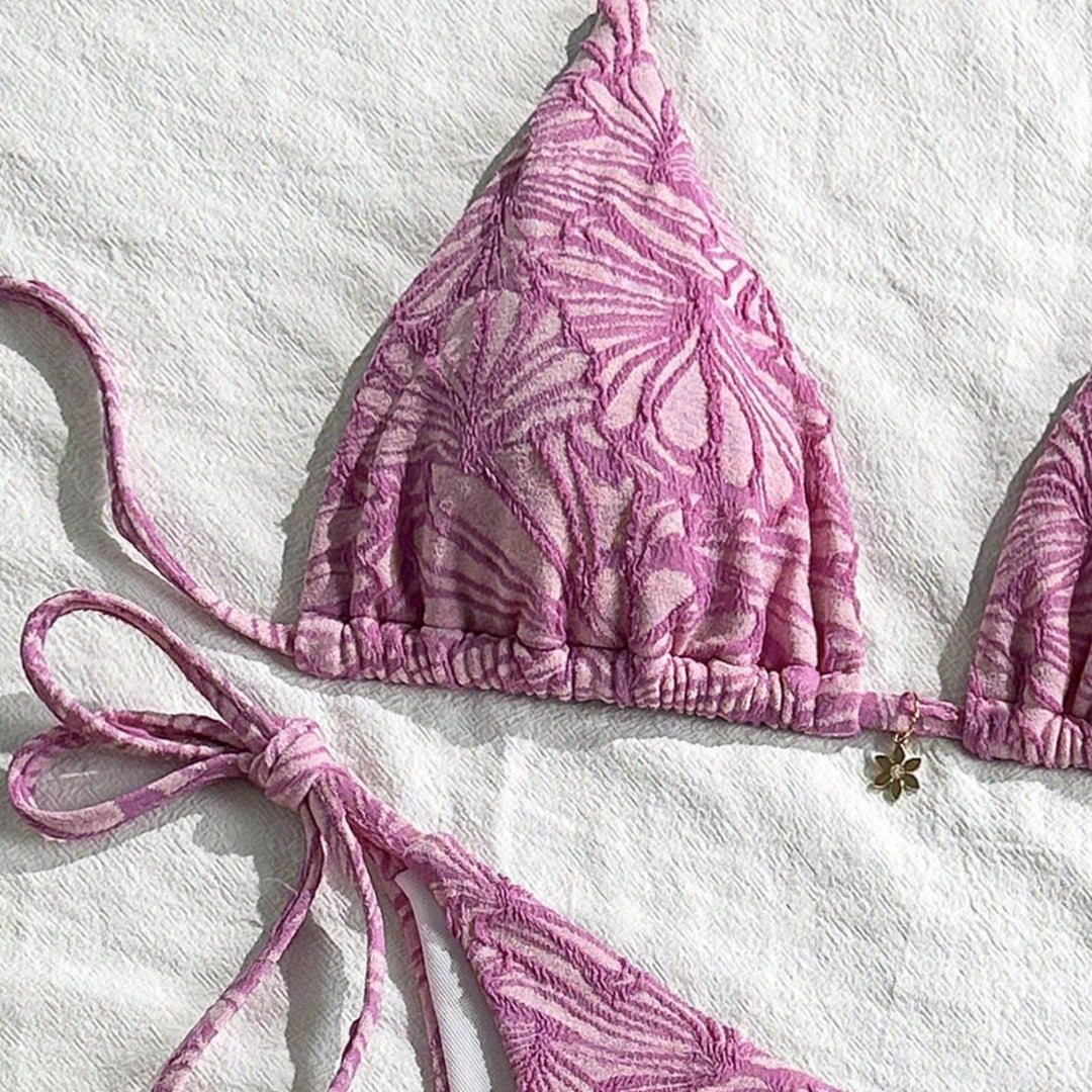 Women’s Triangle Bikini with Floral Design and Playful Ties Mune Fashion