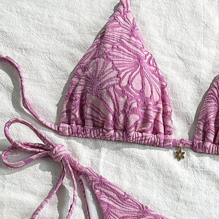 Women’s Triangle Bikini with Floral Design and Playful Ties Mune Fashion