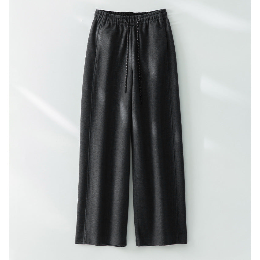 Women Wide Comfort Knit Pants with Elastic Waistband and Drawstring Mune Fashion