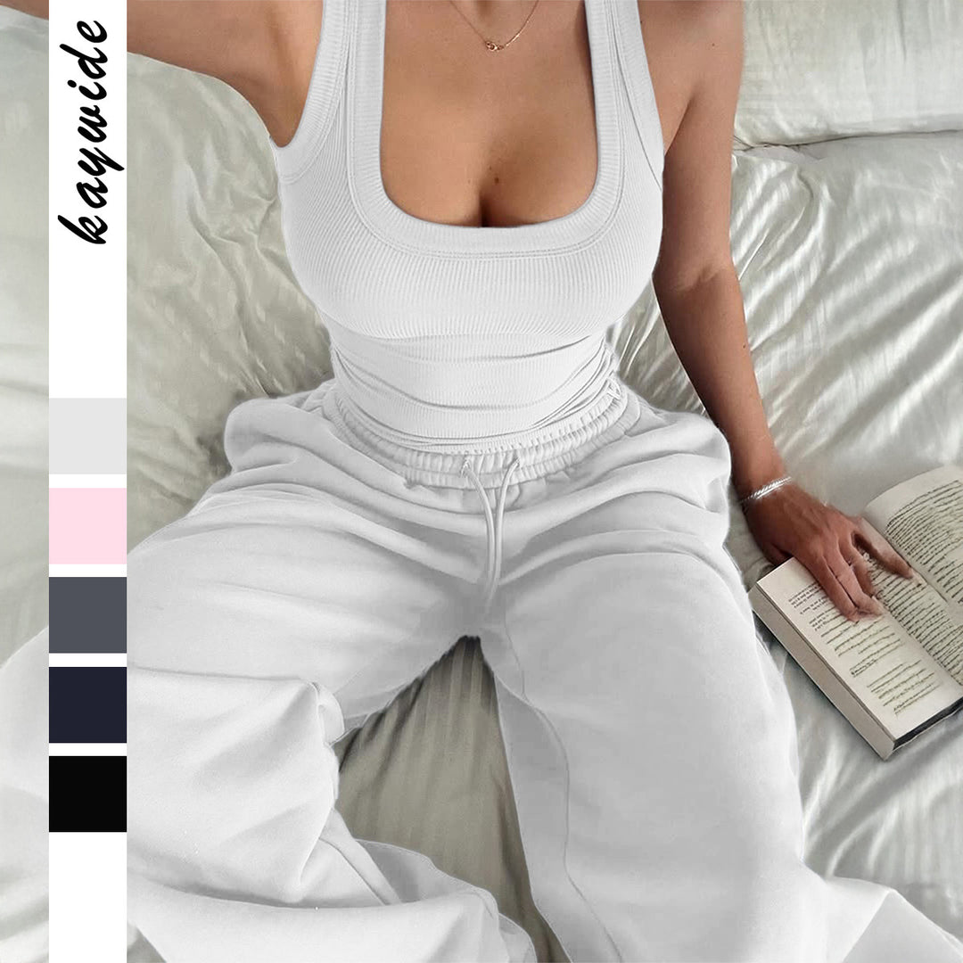 Women nan wide High-Waist lounge pants with drawstring elastic comfort waistband and side pockets Mune Fashion