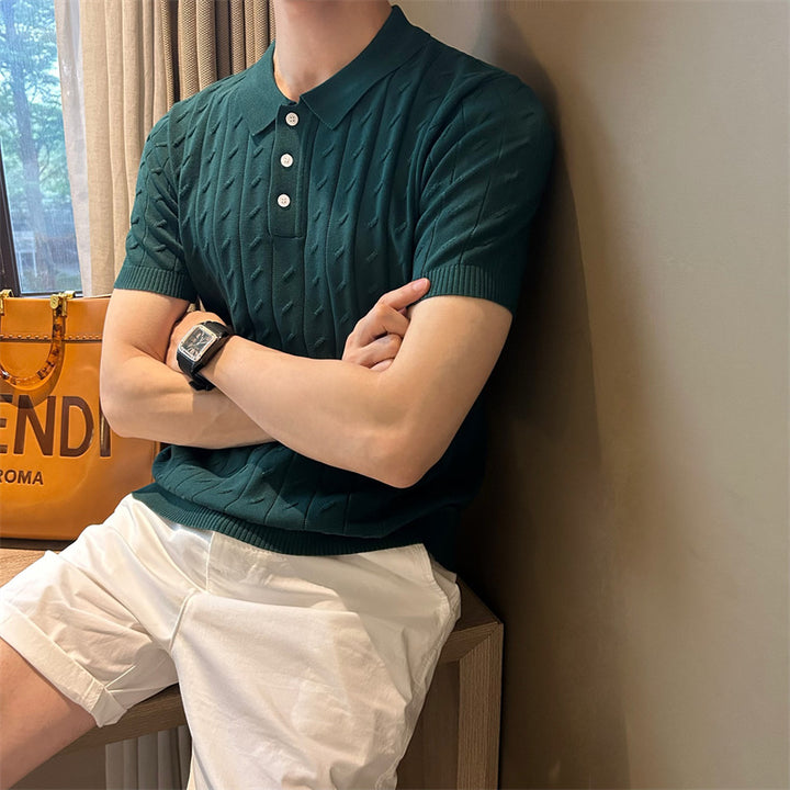 Men's Elegant Knitted Polo Shirt with Rib Structure Mune Fashion