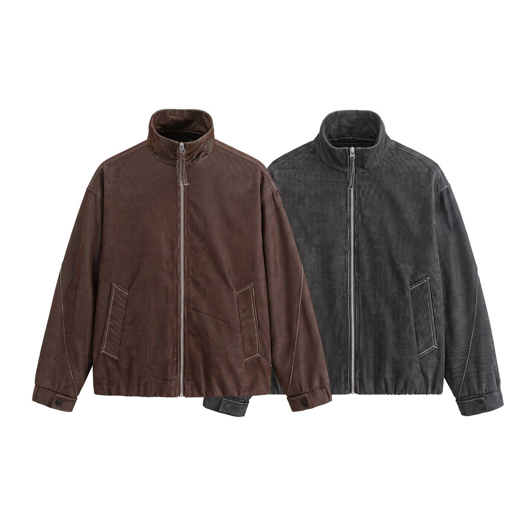Unisex Short Cord Boxy Blouson with Stand Collar, Continuous Zipper and Elastic Hem Mune Fashion