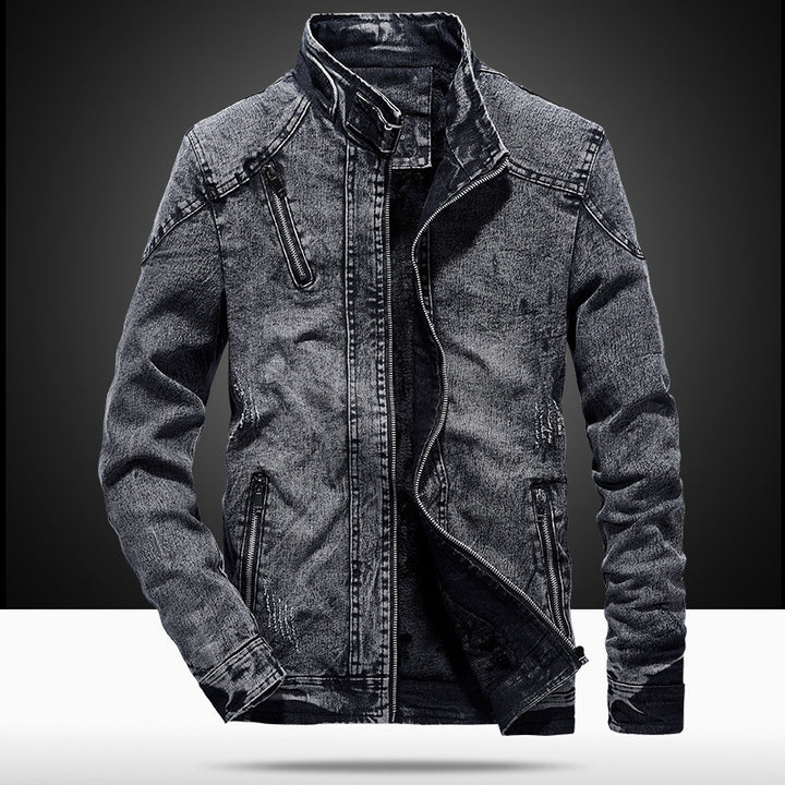 Men's denim utility jacket with high collar and zip pockets Mune Fashion