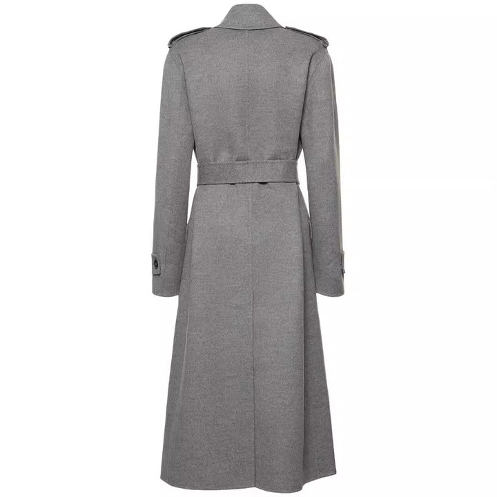 Women Mid-length Tailored Double-breasted Trench Coat made of Wool Blend with Flared Hem Mune Fashion
