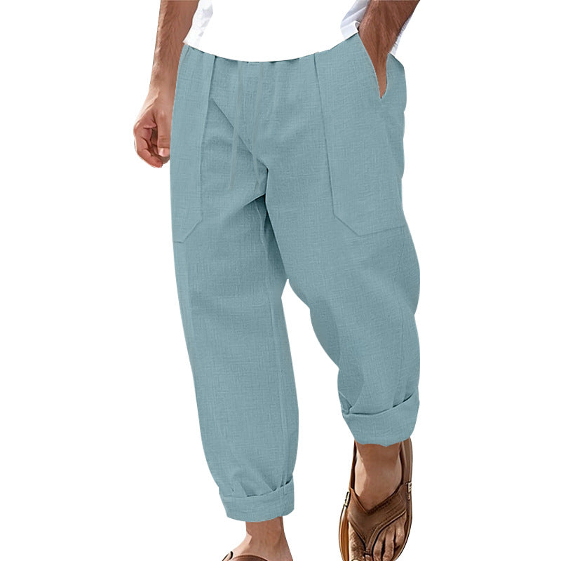 Men's lightweight linen chinos short cut with pleats and patch front pockets Mune Fashion
