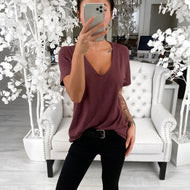 Ladies casual V-neck T-shirt with a loose fit Mune Fashion