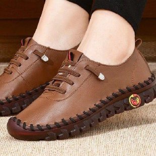 Women Flexible Leather Look Sneakers with Hand-Stitched Contrast Seam and Profiled Rubber Sole Mune Fashion