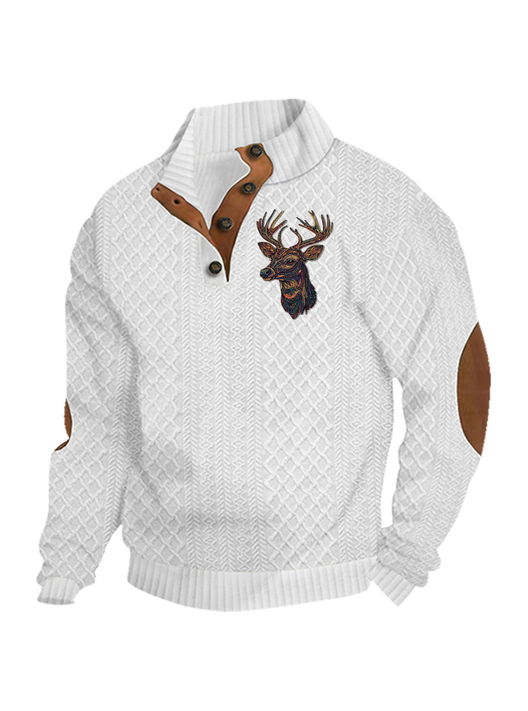 Men's nan Heritage textured pullover with stand-up collar faux leather trim elbow patches and half-button placket Mune Fashion