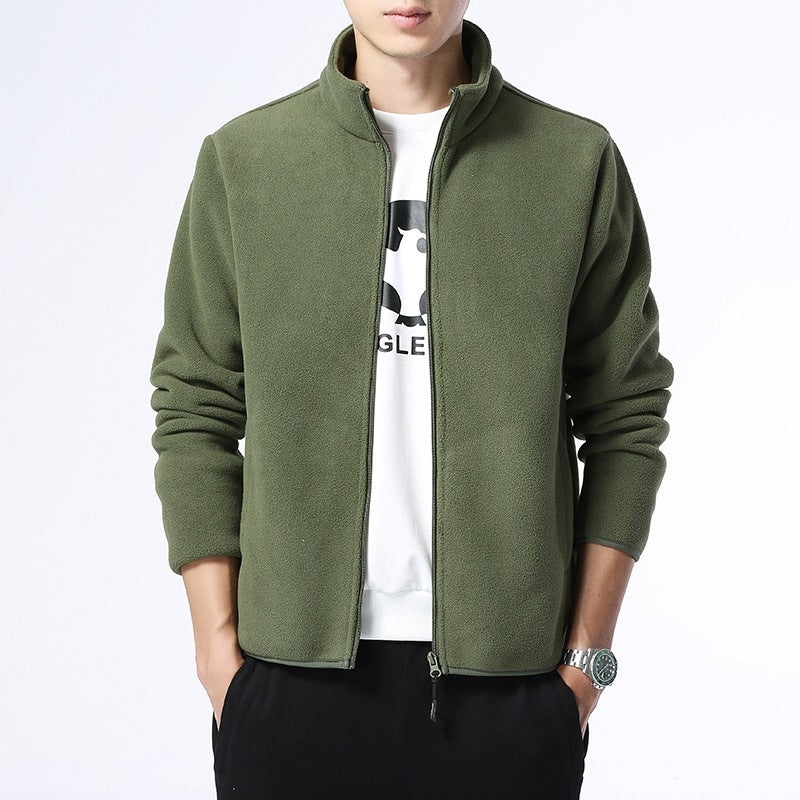 Men's fleece jacket with stand-up collar, full-length zipper & side pockets Mune Fashion